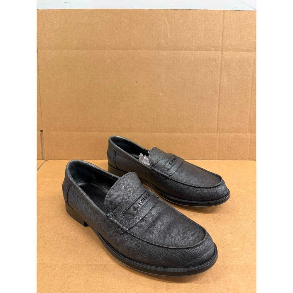 A.Testoni Saffiano Leather Slip On Italian Penny Loafers Black Mens Size 10